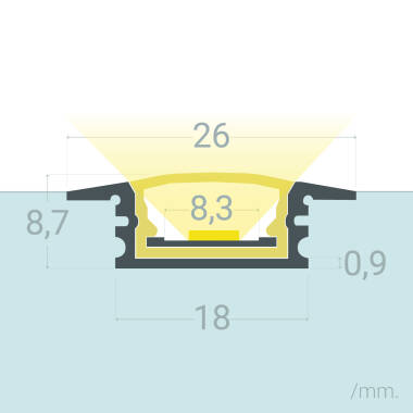 Perfil de Aluminio Estanco IP65 Empotrable 2m para Tira LED hasta 8 mm