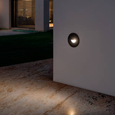 Baliza Exterior LED 2W Empotrable Pared Circular Negro Guell