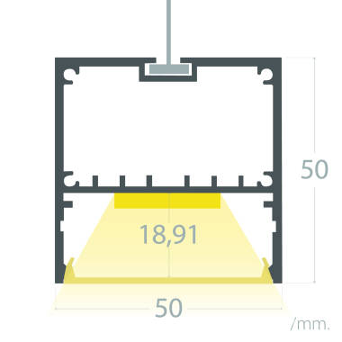 Perfil de Alumínio Suspenso Tamanho Grande com Tampa Contínua para Fitas LED até 45 mm