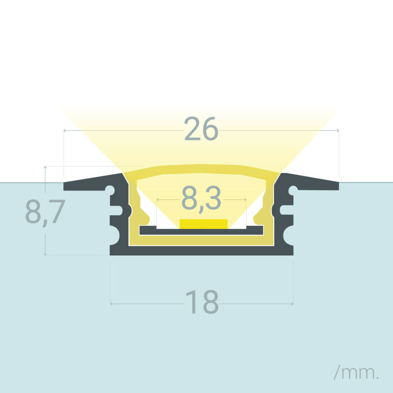 Imagem de Perfil de Alumínio Estanque IP65 Encastrável 2m para Fita LED até 8 mm