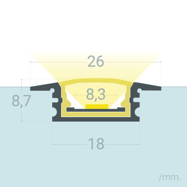Perfil de Alumínio Estanque IP65 Encastrável 2m para Fita LED até 8 mm