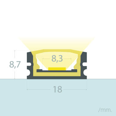 Perfil Alumínio Estanque IP65 Superfície 2m para Fita LED até 8 mm