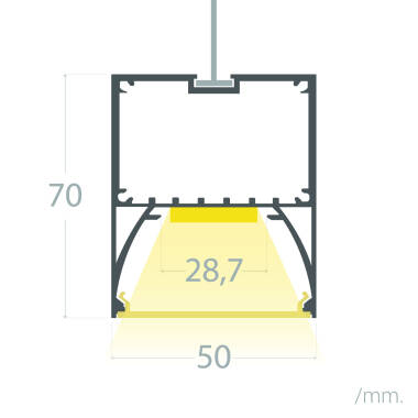 Perfil de Alumínio Sixe Suspenso com Cobertura Contínua Para Fita LED até 22 mm