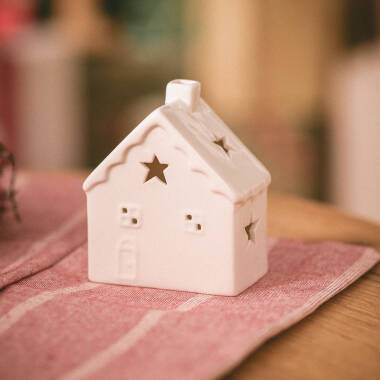 Casita de Navidad LED Cerámica con Batería Bianca