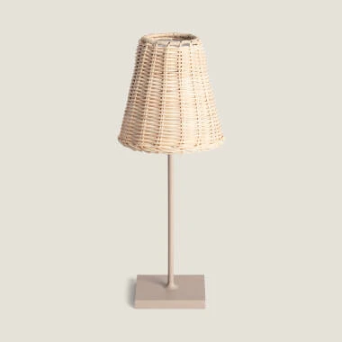 Lámpara de Mesa LED Portátil Exterior con Batería USB Recargable Metal y Ratán Medinilla