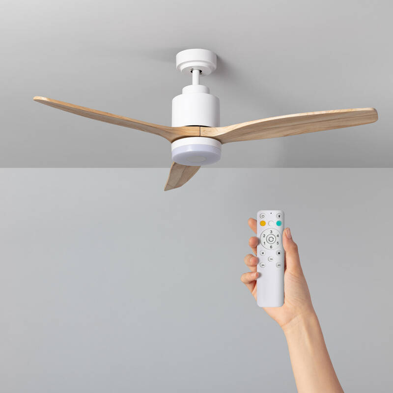 Imagen de Ventilador de Techo LED Mersin Blanco Madera 132cm Motor DC