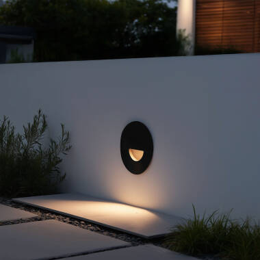 Baliza Exterior LED 2W Empotrable Pared Circular Negro Guell