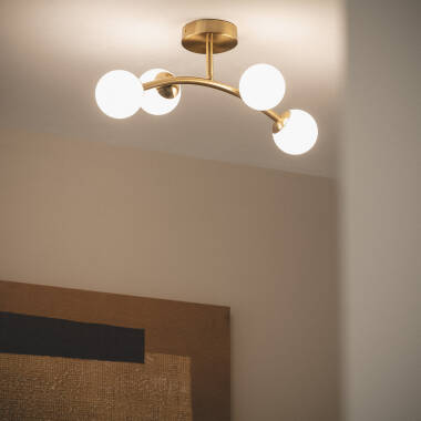 Lámpara de Techo Metal y Cristal Moonlight Brass Ovo 4 Focos