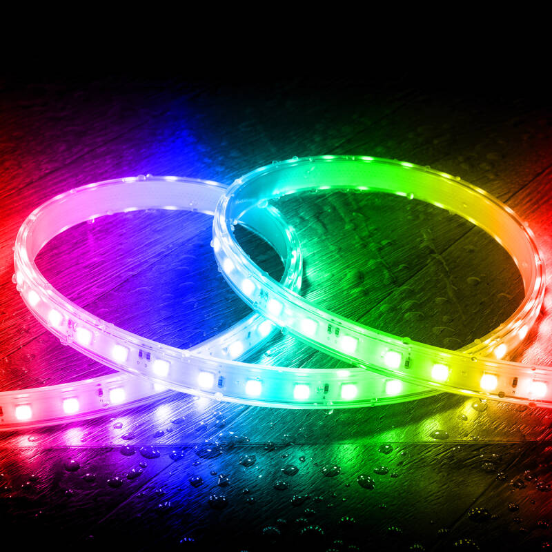 Imagen de Tira LED RGB 220V SMD 60 LED/m 9.5W/m Ancho 14.5mm Corte 100cm IP65 con Mando a Medida