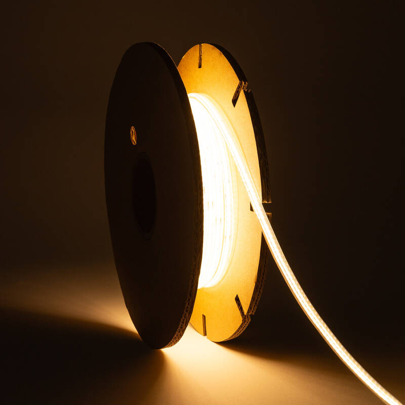Imagen de Tira LED Regulable 220V COB Autorectificada 480 LED/m BOBINA 20m 12W/m 900lm/m Superestrecha Ancho 6.5mm Corte 10cm IP65