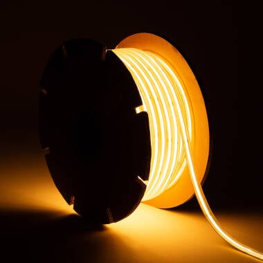 Fita LED Regulável 220V COB Autorrectificada 560 LED/m ROLO 50m 14W/m 1250lm/m SILICONE FLEX IC-2P Largura 10mm Corte 10cm IP65