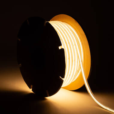 Tira LED Regulable 220V COB Autorrectificada 560 LED/m BOBINA 50m 14W/m 1250lm/m SILICONE FLEX IC-2P Ancho 10mm Corte 10cm IP65