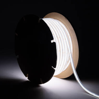 Tira LED Regulable 220V COB Autorrectificada 560 LED/m BOBINA 50m 14W/m 1250lm/m SILICONE FLEX IC-2P Ancho 10mm Corte 10cm IP65