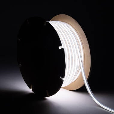 Fita LED Regulável 220V COB Autorrectificada 560 LED/m ROLO 50m 14W/m 1250lm/m SILICONE FLEX IC-2P Largura 10mm Corte 10cm IP65