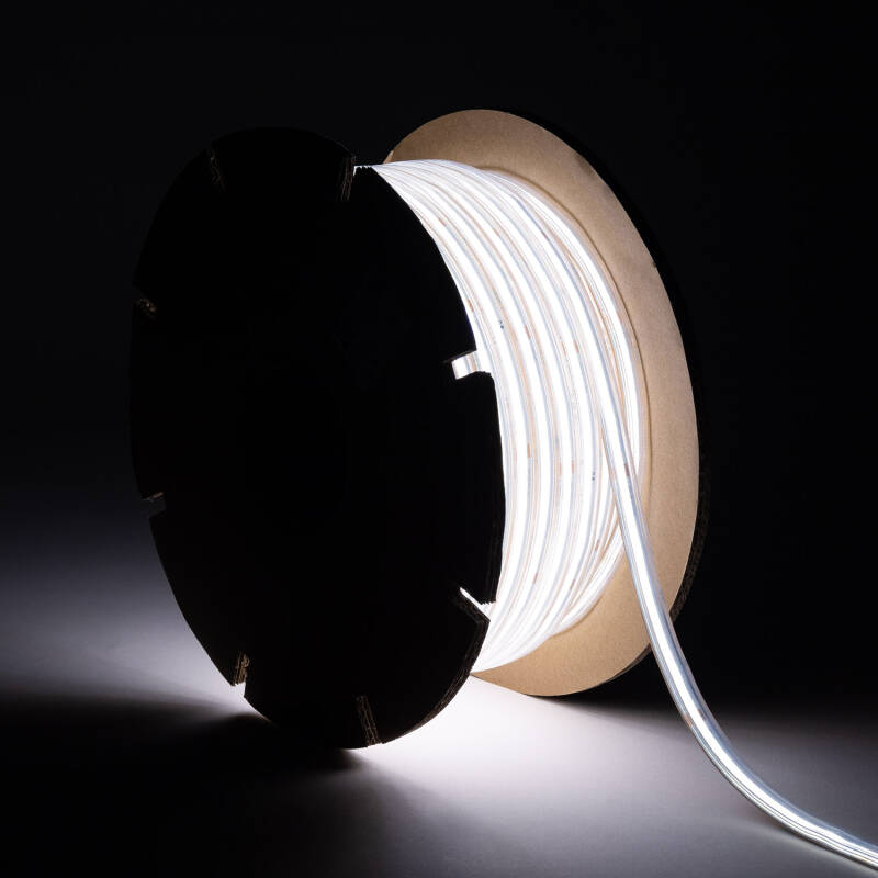Imagen de Tira LED Regulable 220V COB Autorrectificada 560 LED/m BOBINA 50m 14W/m 1250lm/m SILICONE FLEX IC-2P Ancho 10mm Corte 10cm IP65
