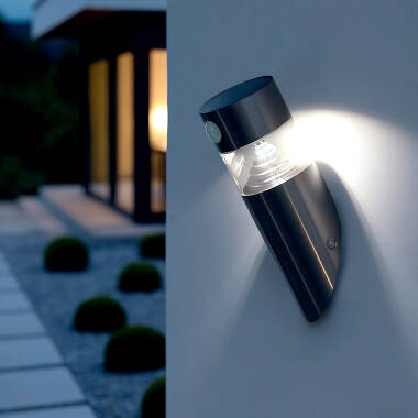 Imagem de Aplique de Parede LED 1.5W Solar Aço Inox com Detector de Movimento PIR Inti