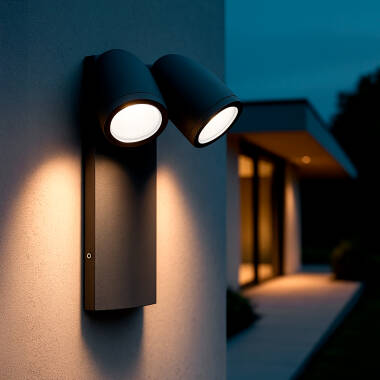 Aplique de Parede Exterior LED 12W Alumínio Abel Dois Focos