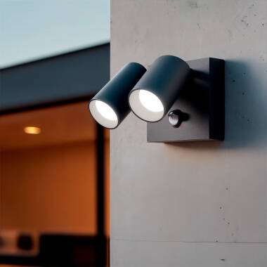 Aplique de Parede Exterior LED 18W Alumínio CCT Seleccionável Dois Focos com Detetor de Movimento Kuriya