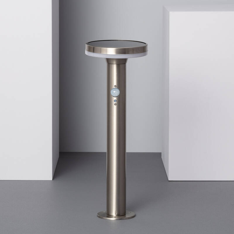 Imagem de Baliza Solar Exterior LED 6W Superfície de Pé 45cm com Detetor de Movimento Helios Inox