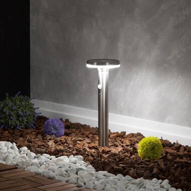 Baliza Solar Exterior LED 6W Superfície de Pé 45cm com Detetor de Movimento Helios Inox