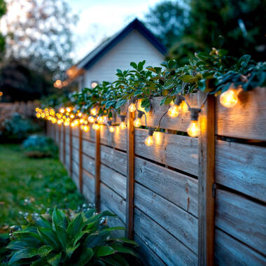 Kit Grinalda Luzes Exterior IP44 10m Preto + 10 Lâmpadas Filamento LED B22 2W A60