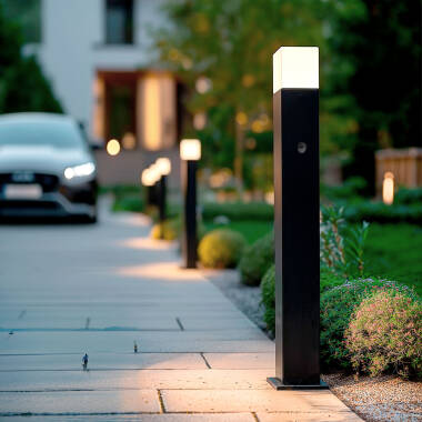 Baliza Exterior Superficie Pie 74cm con Detector de Movimiento Augusta Negra