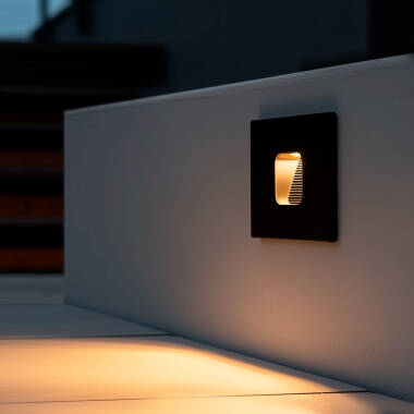 Baliza Exterior LED 2W Empotrable Pared Cuadrado Negro Olite