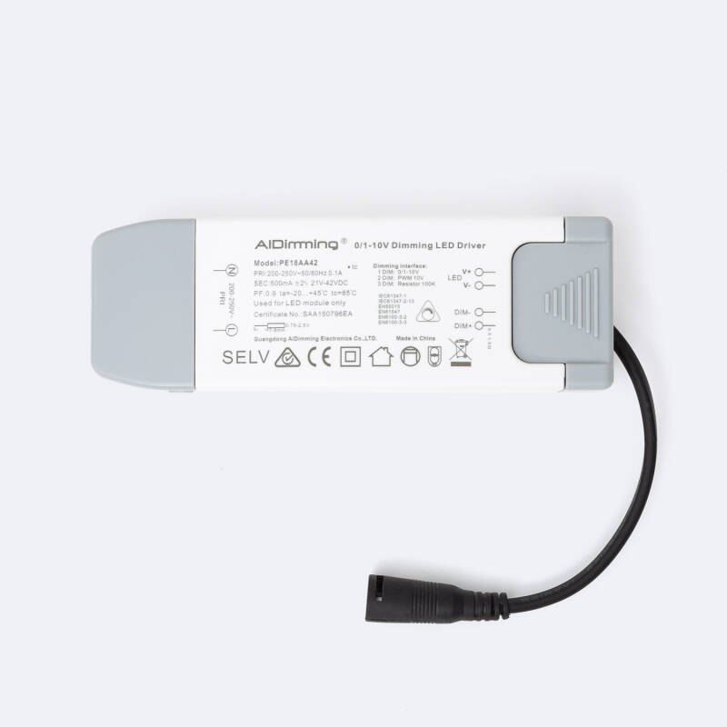 Imagem de Driver AID Regulável 1-10V 220-240V Não Flicker Saída 21-42V 500mA 21W PE18AA42
