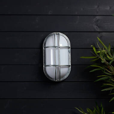 Imagen de Plafón Oval para Exterior 260x146 mm Hublot Fjord Acero Galvanizado