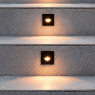 Baliza Exterior LED 2W Encastrável na Parede Quadrada Preto Guell