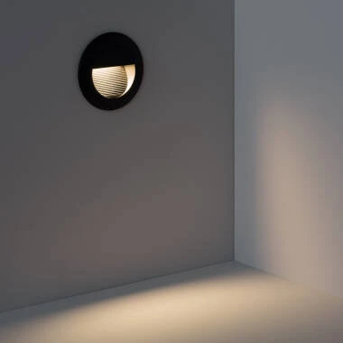 Baliza Exterior LED 3W Empotrable Aluminio Pared Circular Negro Olite