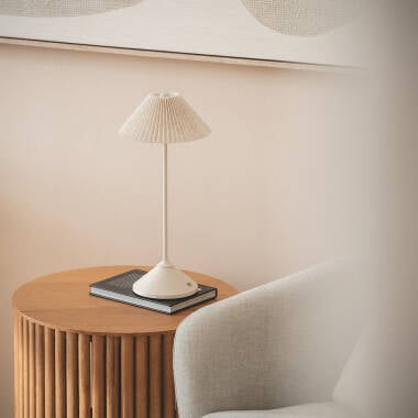 Imagen de Lámpara de Mesa LED Portátil Metal y Lino con Batería USB Recargable Denwa