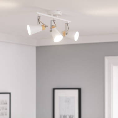 Imagen de Lámpara de Techo Orientable Metal y Madera 3 Focos Mara