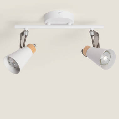 Imagen de Lámpara de Techo Orientable Metal y Madera 2 Focos Mara