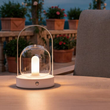 Fotografia do produto: Candeeiro de Mesa LED Portátil com Bateria USB Recarregável em Metal e Vidro Olena