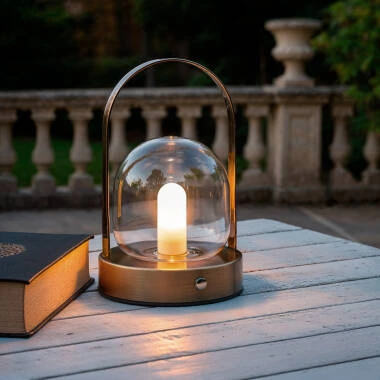 Lámpara de Mesa LED Portátil con Batería USB Recargable Metal y Cristal Olena