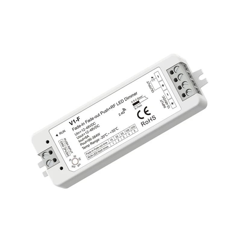 Imagem de Controlador Regulador Fita LED Monocromática 5/12/24/36/48V DC Compatível com Botão e Comando RF V1-F