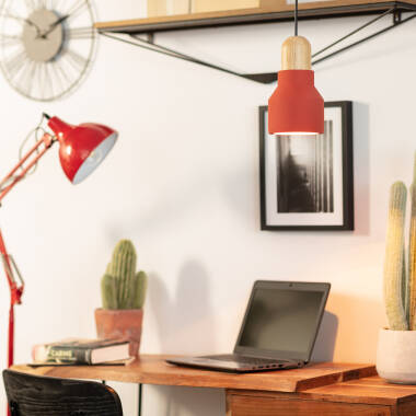 Candeeiro Suspenso Cimento e Madeira Luster Candeeiro Suspenso Cimento e Madeira Luster