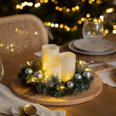 Corona de Navidad LED con Batería Adornos Plata Karuna