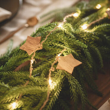 Grinalda de Luzes LED Estrela Madeira com Bateria 2.2m