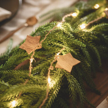 Guirnalda de Luces LED Estrella Madera con Batería 2,2m
