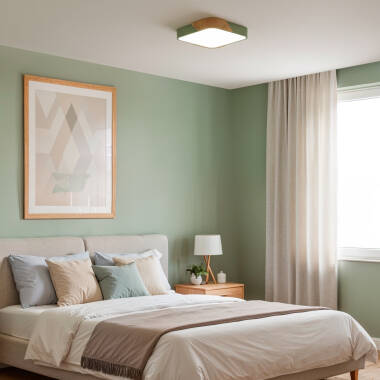 Imagem de Plafón LED 18W Quadrado Madeira 325x325 mm CCT Seleccionável Semi-Dari