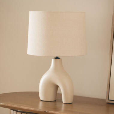 Lámpara de Mesa Cerámica y Lino Ginger