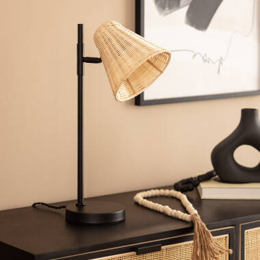 Candeeiro de Mesa Metal e Rattan Cesto