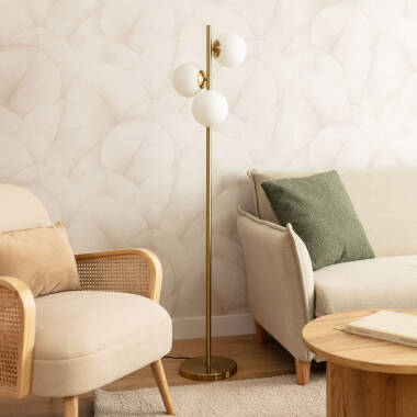 Candeeiro de Pé Metal e Vidro Moonlight Brass Round 3 Focos