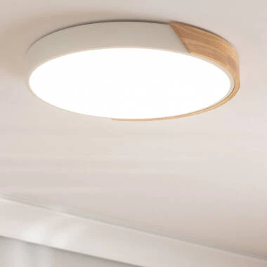 Plafón LED 24W Circular Madeira e Alumínio Ø418 mm CCT Selecionável Semi-Dari