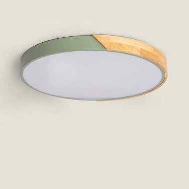 Plafón LED 36W Circular Madeira e Alumínio Ø500 mm CCT Selecionável Semi-Dari