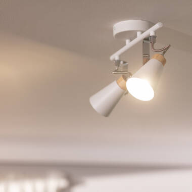 Lámpara de Techo Orientable Metal y Madera 2 Focos Mara