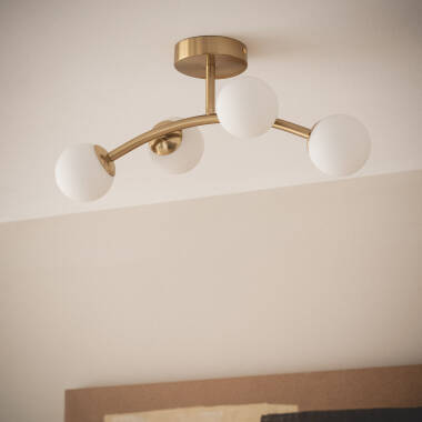 Lámpara de Techo Metal y Cristal Moonlight Brass Ovo 4 Focos