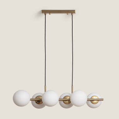 Candeeiro Suspenso Metal e Vidro Moonlight Brass 6 Focos